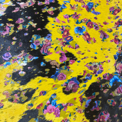 Dyed Yellow Calf Skin with Floral Pattern Acid Washed Size: 42x31" Z-067