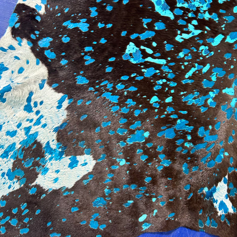 Black and White Calf Skin Acid Washed Dyed Blue Size: 36x34" Z-069