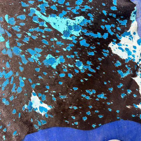 Black and White Calf Skin Acid Washed Dyed Blue Size: 36x34" Z-069