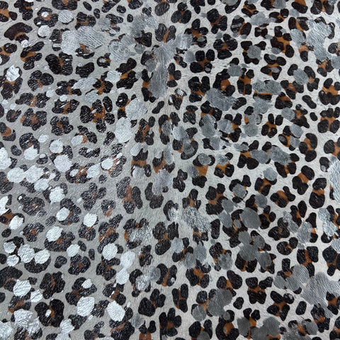 Leopard Print Calf Skin with Silver Metallic Acid Washed Size: 40x33" Z-070