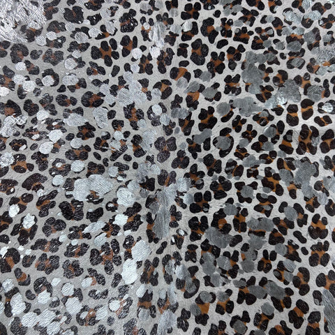 Leopard Print Calf Skin with Silver Metallic Acid Washed Size: 40x33" Z-070
