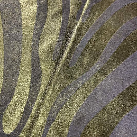 Gold Metallic Zebra Cowhide Rug Size: 6x5.5 feet J-094
