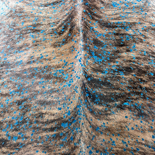 Brindle Turquoise Acid Washed Cowhide Rug Size: 7.7x6.5 feet Y-184