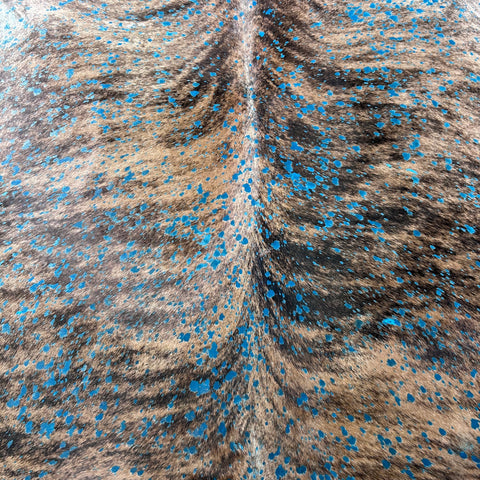 Brindle Turquoise Acid Washed Cowhide Rug Size: 7.7x6.5 feet Y-184