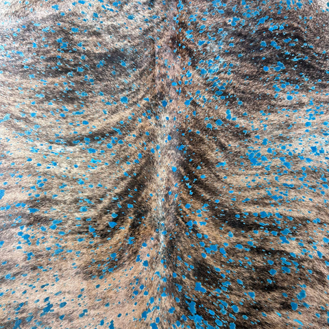 Brindle Turquoise Acid Washed Cowhide Rug Size: 7.7x6.5 feet Y-184