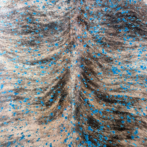 Brindle Turquoise Acid Washed Cowhide Rug Size: 7.7x6.5 feet Y-184