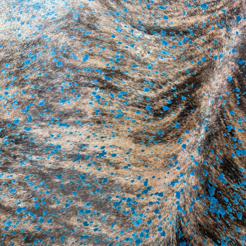Brindle Turquoise Acid Washed Cowhide Rug Size: 7.7x6.5 feet Y-184