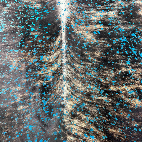Brindle Turquoise Acid Washed Cowhide Rug Size: 7x6 feet Y-187