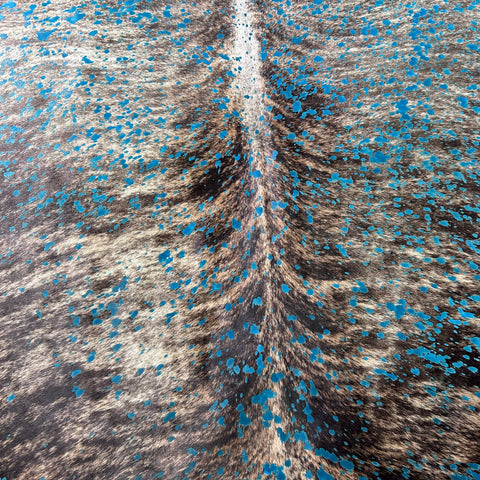 Brindle Turquoise Acid Washed Cowhide Rug Size: 7x6.7 feet Y-188