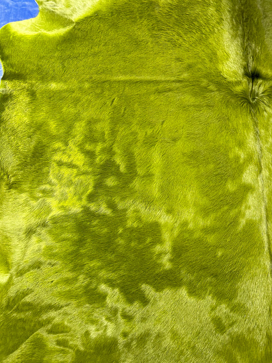Dyed Chartreuse Green Cowhide Rug Size: 7x6.7 feet D-238