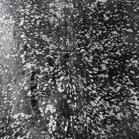 Dyed Black Cowhide Rug with Silver Acid Washed (1 patch) Size: 7.2x6.2 feet Z-217