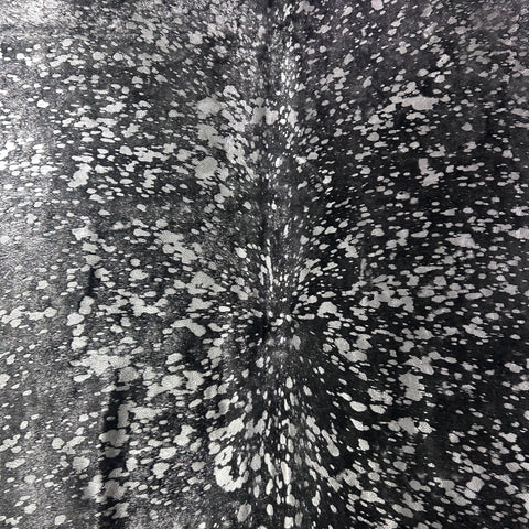 Dyed Black Cowhide Rug with Silver Acid Washed (1 patch) Size: 7.2x6.2 feet Z-217