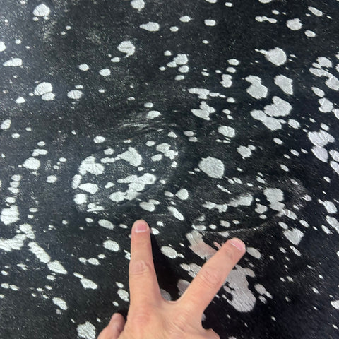 Dyed Black Cowhide Rug with Silver Acid Washed (2 patches) Size: 7x6 feet Z-218