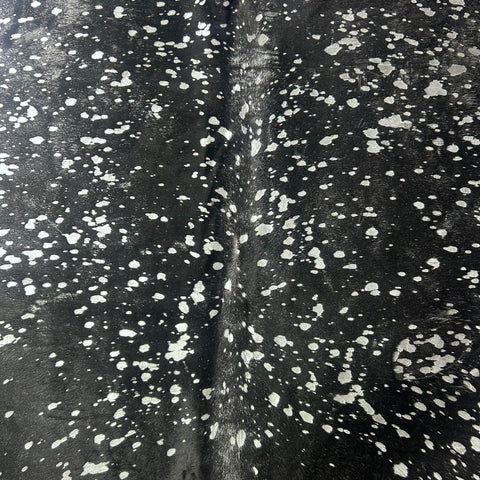 Dyed Black Cowhide Rug with Silver Acid Washed (2 patches) Size: 7x6 feet Z-218