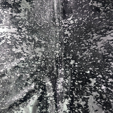 Dyed Black Cowhide Rug with Silver Acid Washed (1 patch) Size: 8x7 feet Z-219
