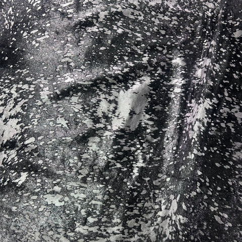 Dyed Black Cowhide Rug with Silver Acid Washed (1 patch) Size: 8x7 feet Z-219