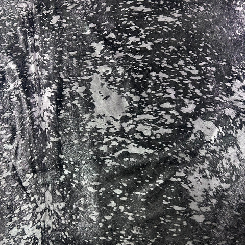 Dyed Black Cowhide Rug with Silver Acid Washed (1 patch) Size: 8x7 feet Z-219