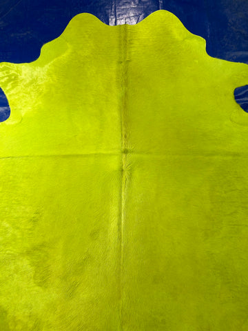 Dyed Lime Green Cowhide Rug (perfect quality) Size: 6.7x6.2 feet D-244