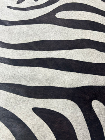 Zebra Print Cowhide Rug (background is light grey, not white) Size: 6.7x6 feet D-245