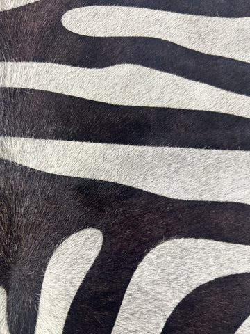 Zebra Print Cowhide Rug (background is light grey, not white) Size: 6.7x6 feet D-245