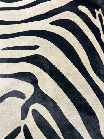 Zebra Print Cowhide Rug (background is light beige) Size: 6.2x6 feet D-246