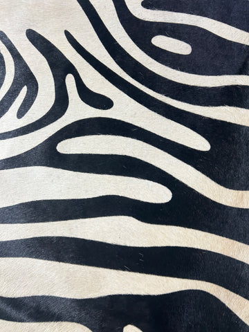 Zebra Print Cowhide Rug (background is light beige) Size: 6.2x6 feet D-246