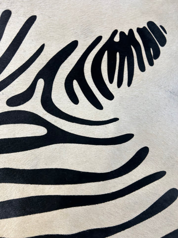 Zebra Print Cowhide Rug (background is light beige) Size: 6.2x6 feet D-246