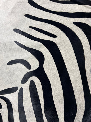 Zebra Print Cowhide Rug (background is light grey, not white) Size: 6.7x5.7 feet D-247