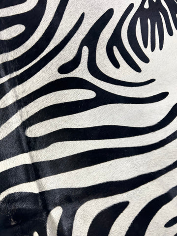 Zebra Print Cowhide Rug (background is light grey, not white) Size: 6.7x5.7 feet D-247