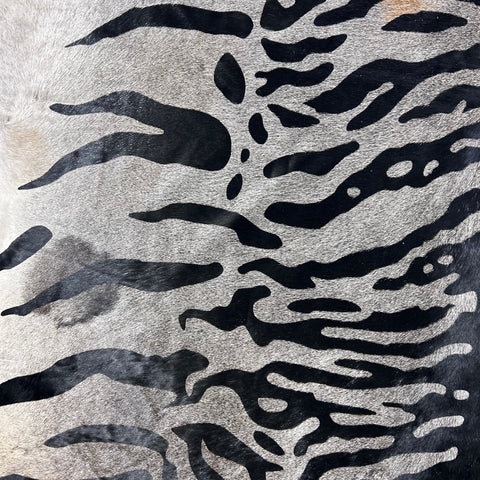 Grey Background Siberian Tiger Cowhide Rug (has one beige spot) Size: 8x6.2 feet D-740