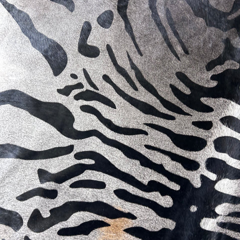 Grey Background Siberian Tiger Cowhide Rug (has one beige spot) Size: 8x6.2 feet D-740