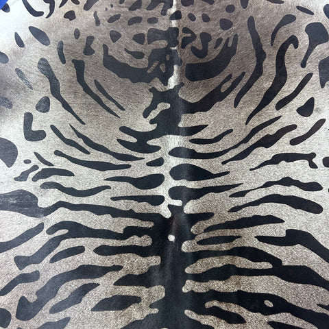 Tiger Print Cowhide Rug on Dark Grey Background Size: 7x6.5 feet Z-078