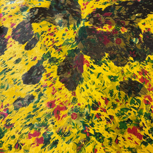 Yellow Calf Skin with Acid Washed Floral Theme Size: 39x36" Y-189