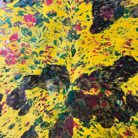 Yellow Calf Skin with Acid Washed Floral Theme Size: 39x36" Y-189