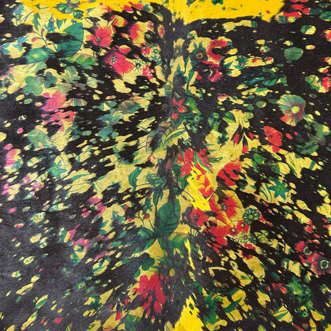 Yellow Calf Skin with Acid Washed Floral Theme Size: 39x35" Y-190