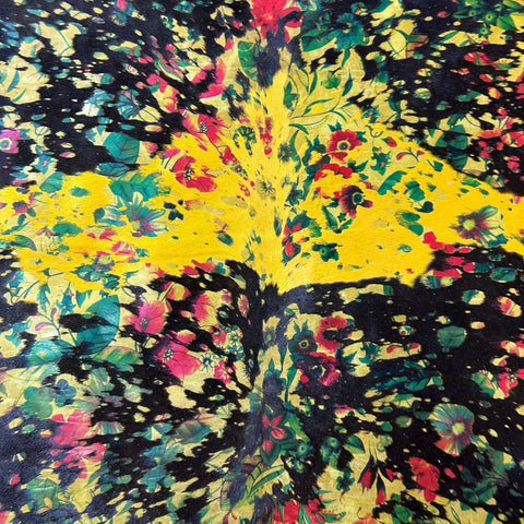 Yellow Calf Skin with Acid Washed Floral Theme Size: 39x35" Y-190