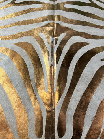 Bronze Metallic Zebra Print Cowhide Rug Size: 7.2x6.2 feet D-298