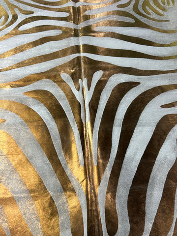 Bronze Metallic Zebra Print Cowhide Rug Size: 7x6.2 feet D-301