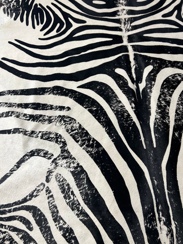 Vintage Print Zebra Cowhide Rug (really light background) Size: 7.5x6.5 feet D-304
