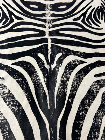 Vintage Print Zebra Cowhide Rug (really light background) Size: 7.5x6.5 feet D-304