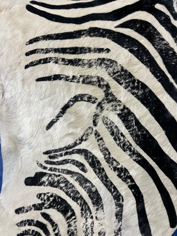 Vintage Print Zebra Cowhide Rug (longish hair) Size: 7.5x6.2 feet D-305
