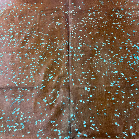 Brown Cowhide with Green Turquoise Acid Washed Cowhide Rug Size: 8x6.7 feet Z-240