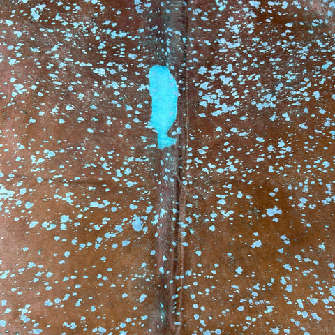 Brown Cowhide Rug with Green Turquoise Acid Washed Size: 9x7 feet Z-241