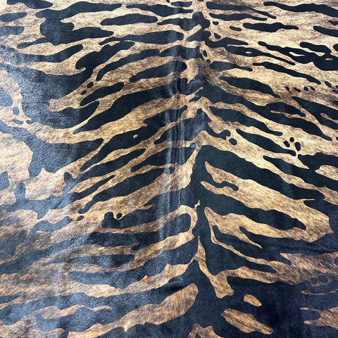 Tiger Print Cowhide Rug (with white belly) Size: 7.2x6.7 feet Y-088