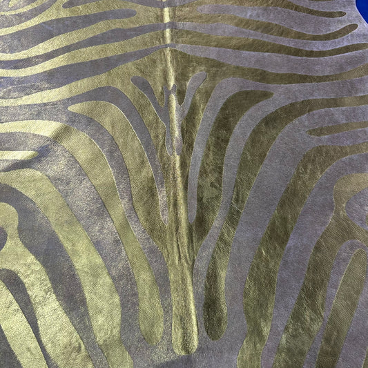 Gold Metallic Zebra Print Cowhide Rug Size: 6x5.5 feet J-108