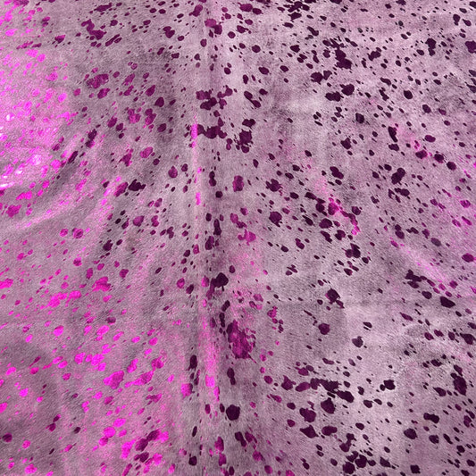 Pink Metallic Cowhide Rug Size: 7.2x6.5 feet Y-102