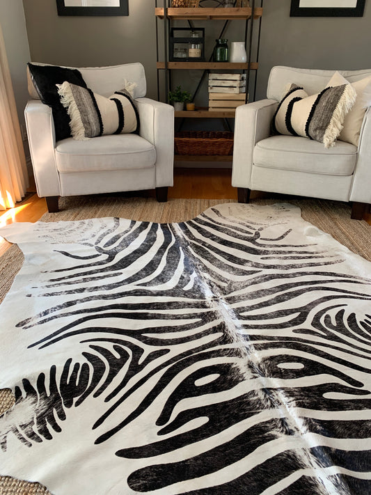Vintage Zebra Cowhide Rug Size: 7x6 feet