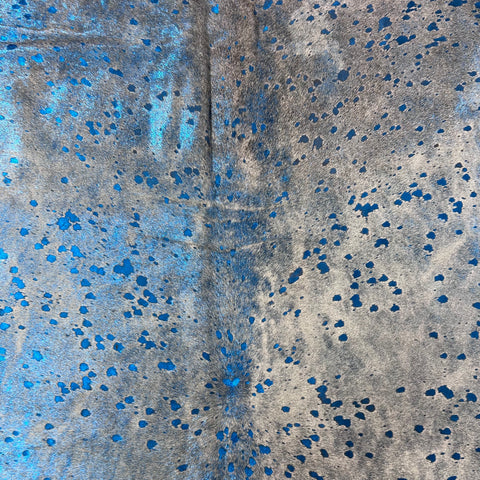 Blue Metallic Cowhide Rug (thick hide) Size: 8.5x7 feet Y-105