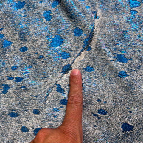 Blue Metallic Cowhide Rug (thick hide) Size: 8.5x7 feet Y-105