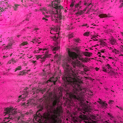 Dyed Pink Spotted Cowhide Rug (lots of fire brands) Size: 6.5x6.2 feet Y-196